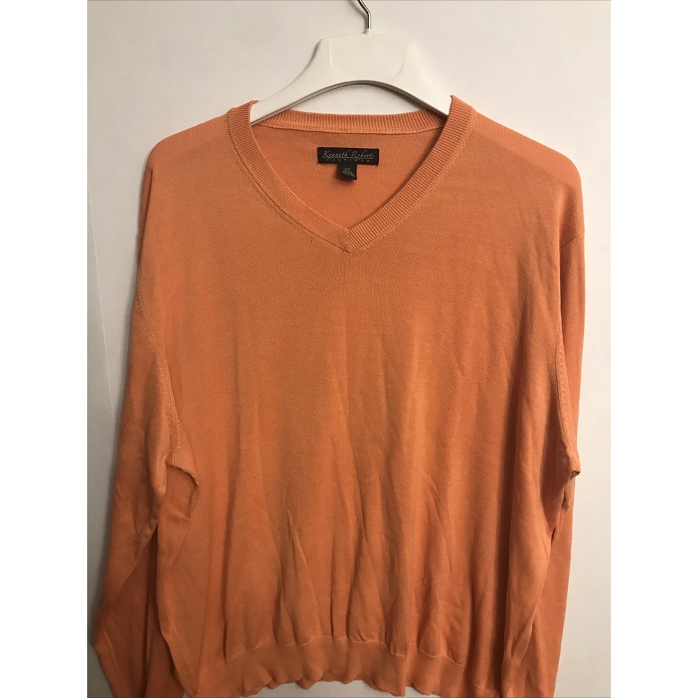 kenneth roberts‎ platinum Mens XXL Sherbet Orange V Neck Light Sweater